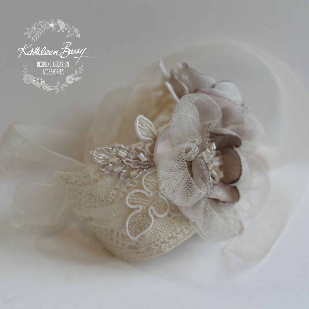 Lace wrist corsage - Oyster taupe pebble wedding accessories - Mother of the Bride - Bridesmaid - Prom - Matric dance