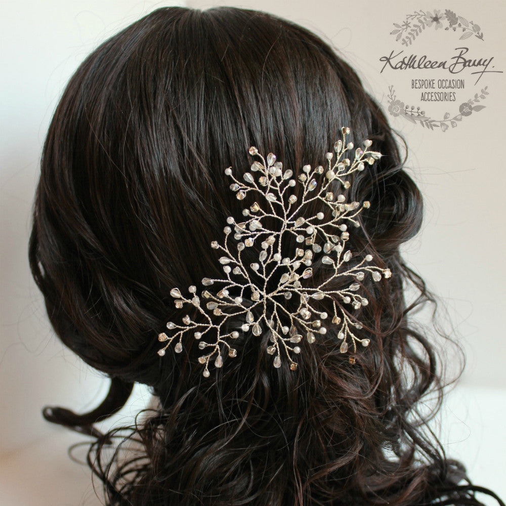 Tessa Bridal Hairpiece  - Crystal, diamante & Pearl, wedding hair accessory, bridal hair clip - pin silver or gold