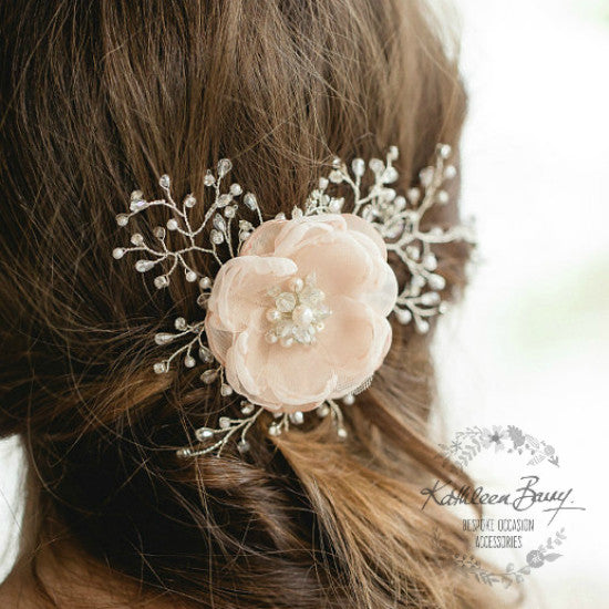 Tessa Floral Bridal Hairpiece - Crystal, diamante & Pearl, wedding hair accessory, bridal hair clip - pin silver or gold