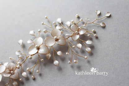 Tiffany Gold hair vine iridescent gold white pearl - Available in Gold, Silver and Rose gold