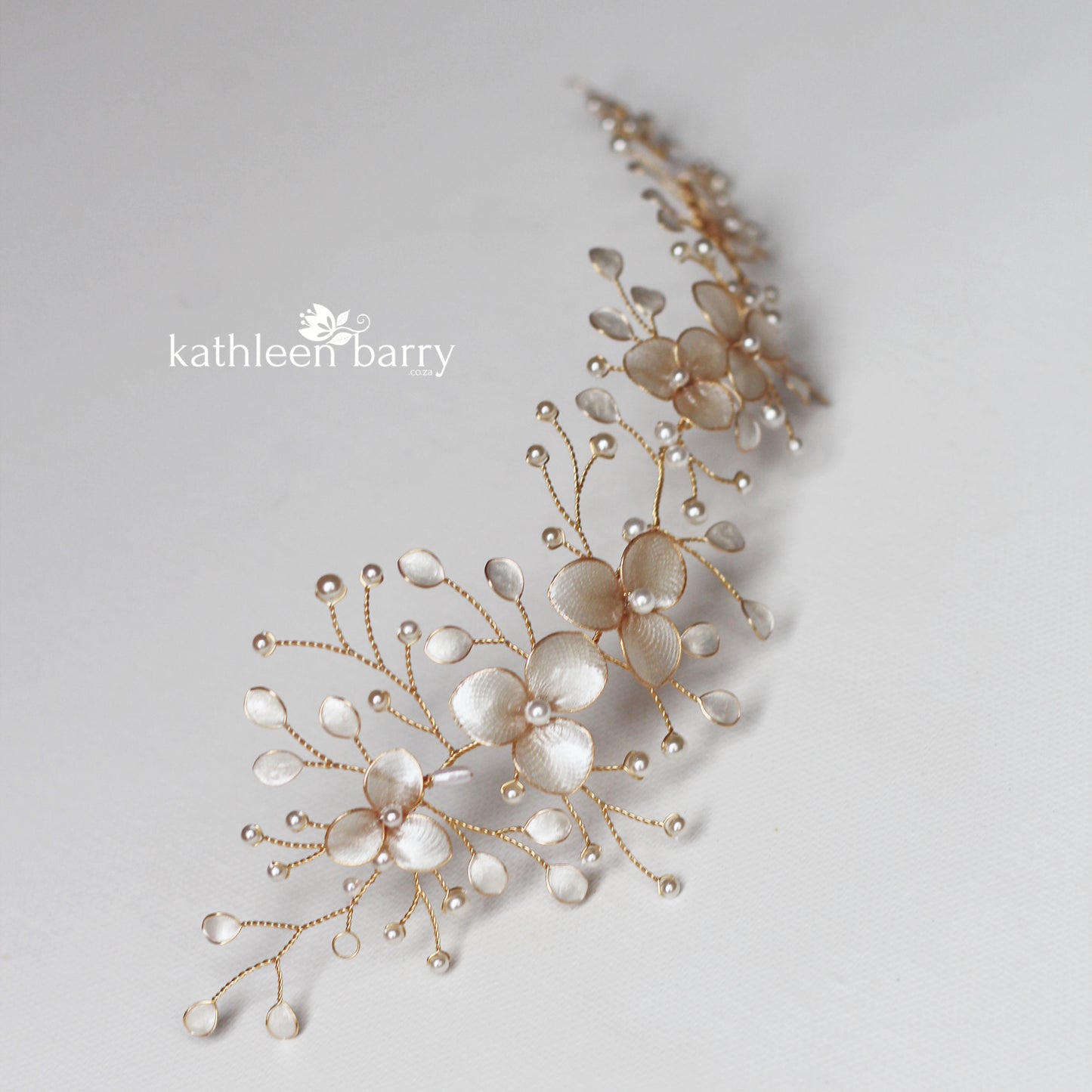Tiffany Gold hair vine iridescent gold white pearl - Available in Gold, Silver and Rose gold
