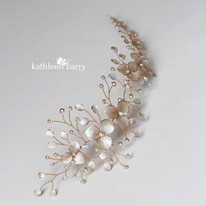 Tiffany Gold hair vine iridescent gold white pearl - Available in Gold, Silver and Rose gold