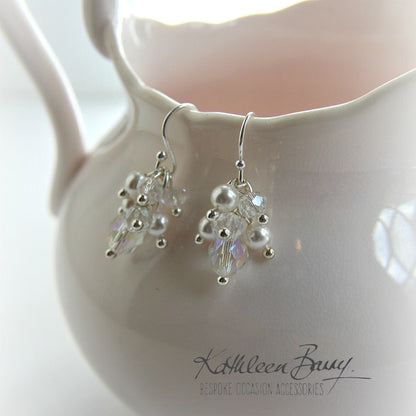 Kathy cluster earrings - Dainty clusters of crystal and pearls silver, gold or rose gold