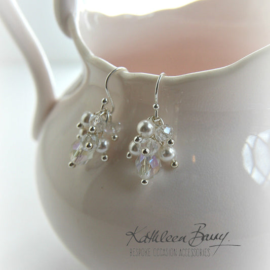 Kathy cluster earrings - Dainty clusters of crystal and pearls silver, gold or rose gold