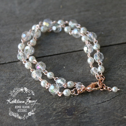 Donna rose gold crystal pearl double strand bracelet - Silver available