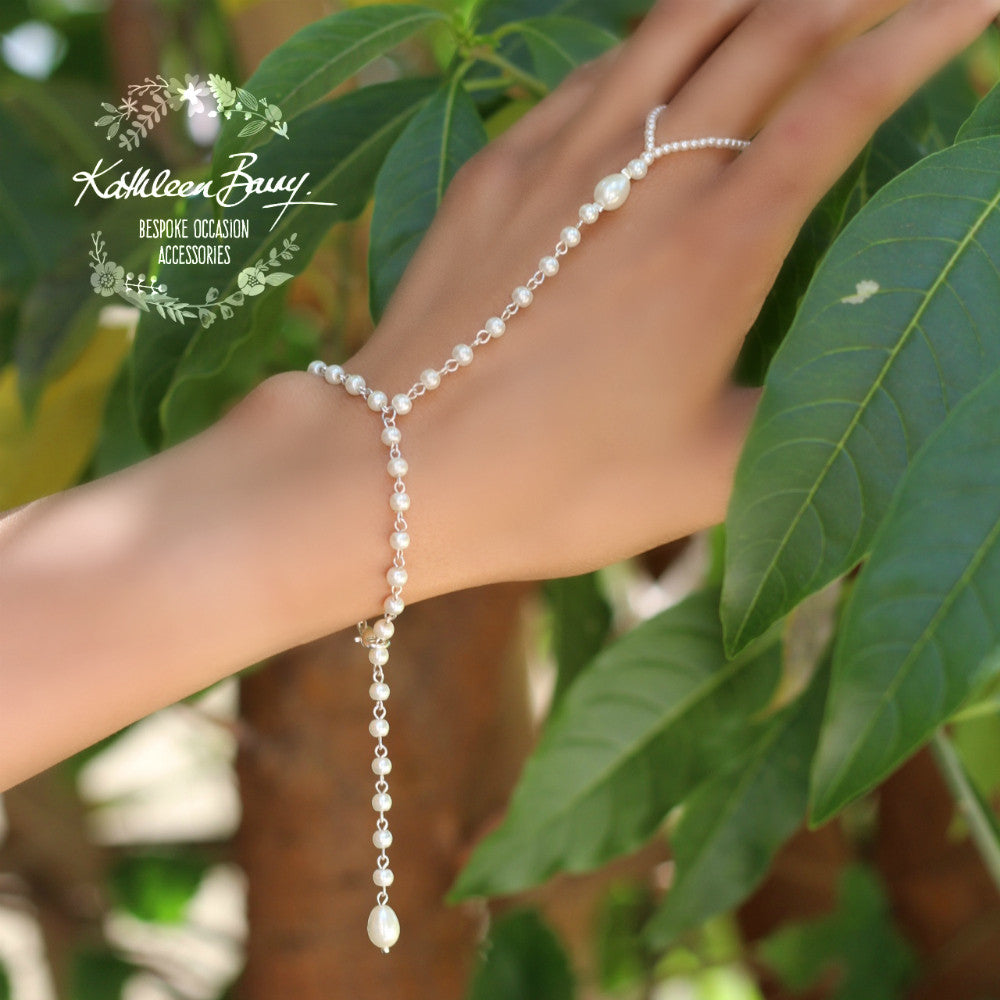 Angelique Pearl Hand jewelery - finger loop bracelet - three pearl color options