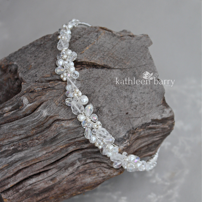 Veronique leaf detail crystal & pearl head band or tiara available in Silver, gold or rose gold finish