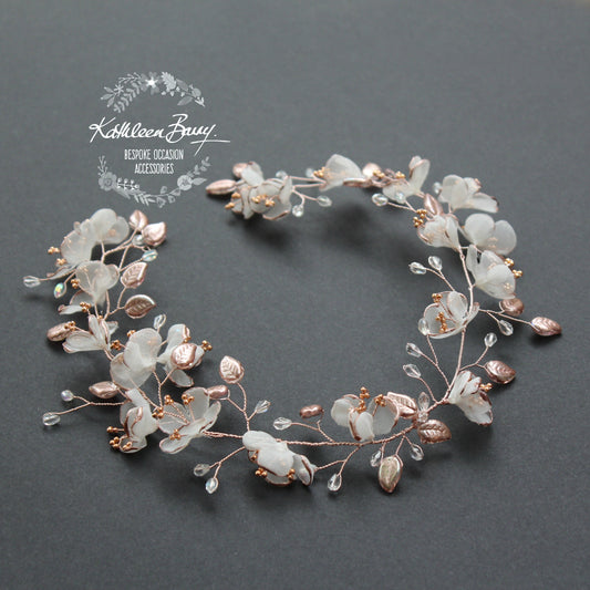 Vikki Laurel style flower wreath- Ivory and rose gold (custom options available)