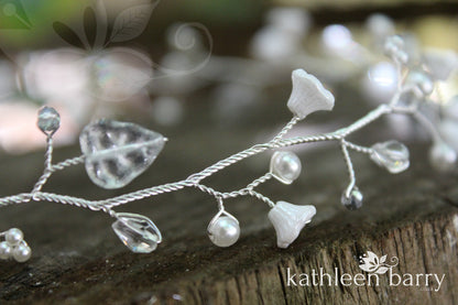 Zoe White & Silver wedding bridal hair headband - hair wreath crown