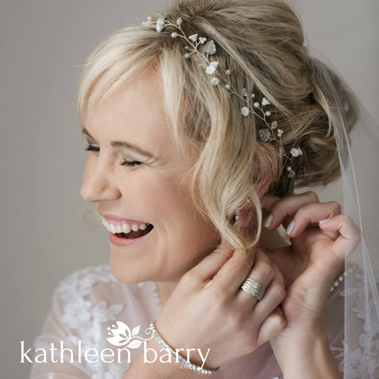 Zoe White & Silver wedding bridal hair headband - hair wreath crown
