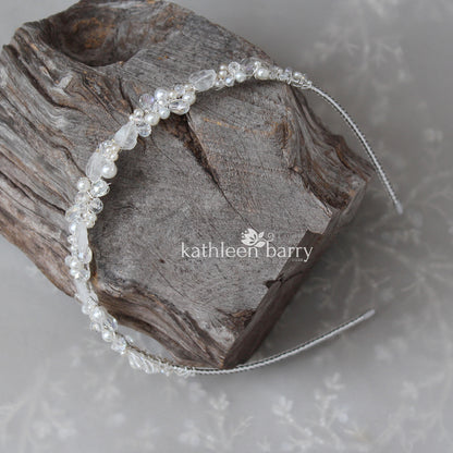 Veronique leaf detail crystal & pearl head band or tiara available in Silver, gold or rose gold finish