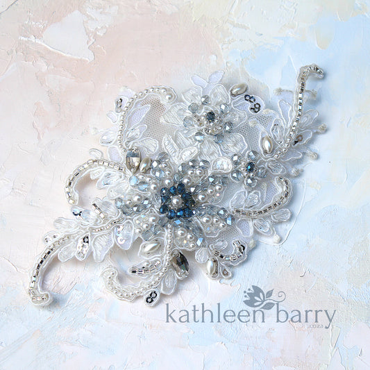 Navy blue ivory lace hairpiece - veil accessory - Custom colors available - STYLE: Casey