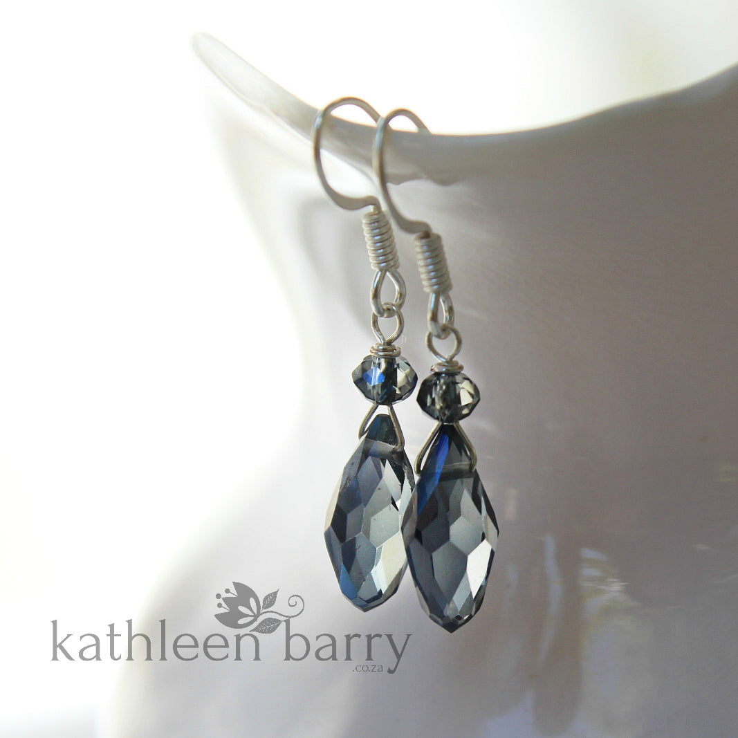 Kate Navy blue crystal drop earrings, Silver, gold or rose gold finish (color options available)