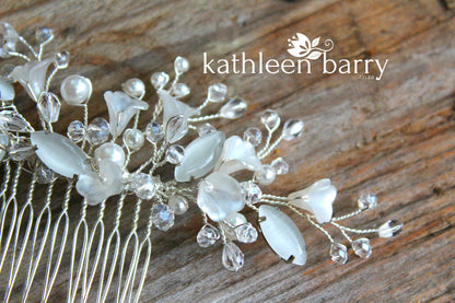 Freya Floral Spray Crystal, Pearl & Rhinestone Comb - Color options available