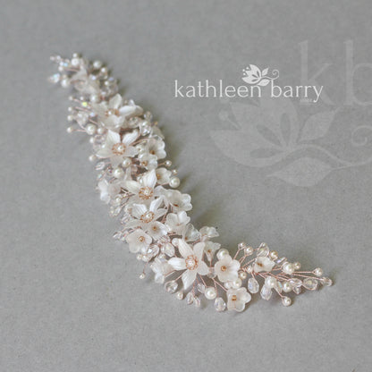 Monica floral crystal and pearl vine style hairpiece - Rose gold, gold or silver