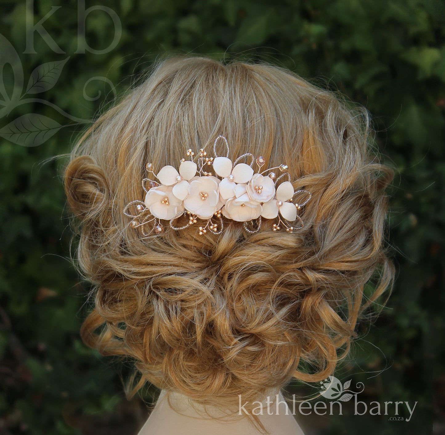 rose gold blush pink veil comb flower hairpiece online