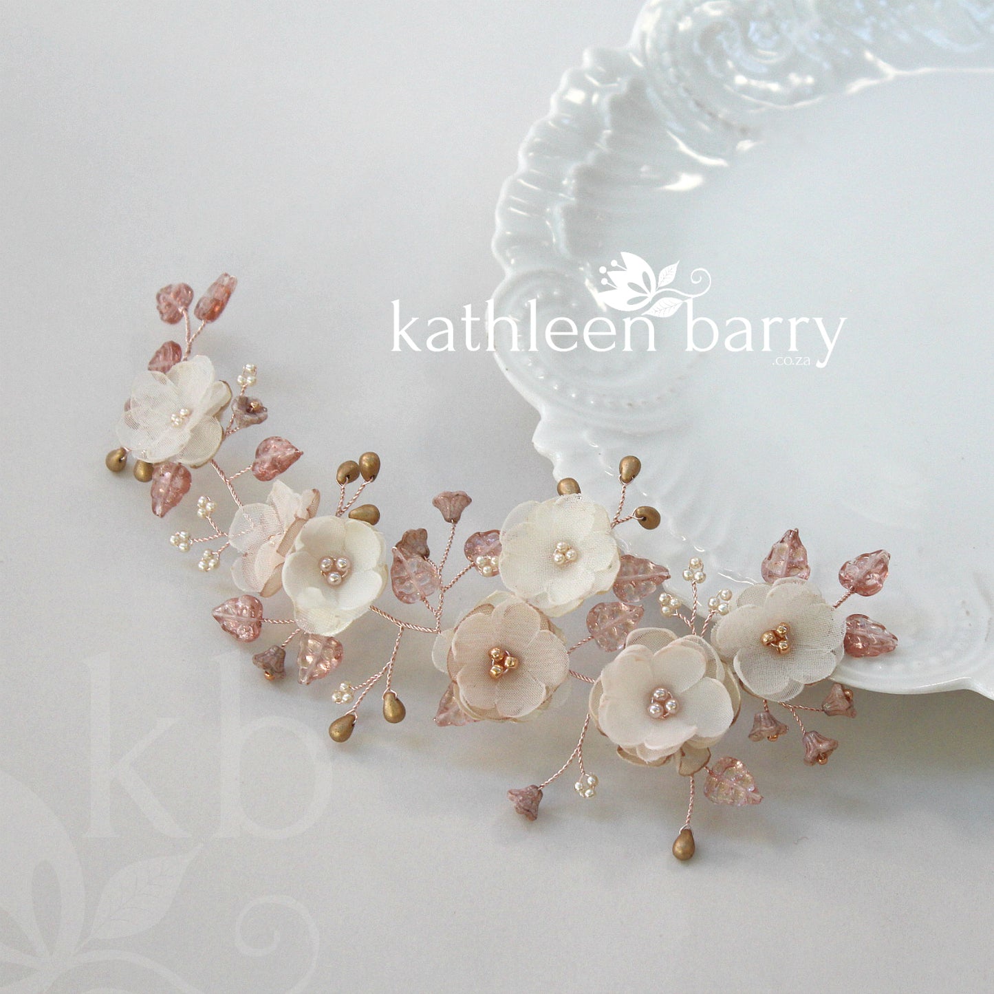 Stacey floral hairpiece - Bridal wedding flower hair accessory - champagne, ivory rose gold