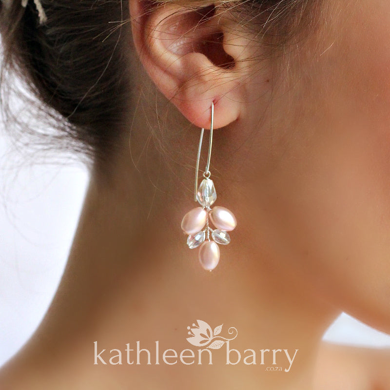 Pink pearl online rose gold earrings