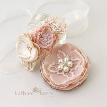 Blush pink hair flower or brooch - Bride, flower girl, bridesmaid, mother of the bride or groom gifts