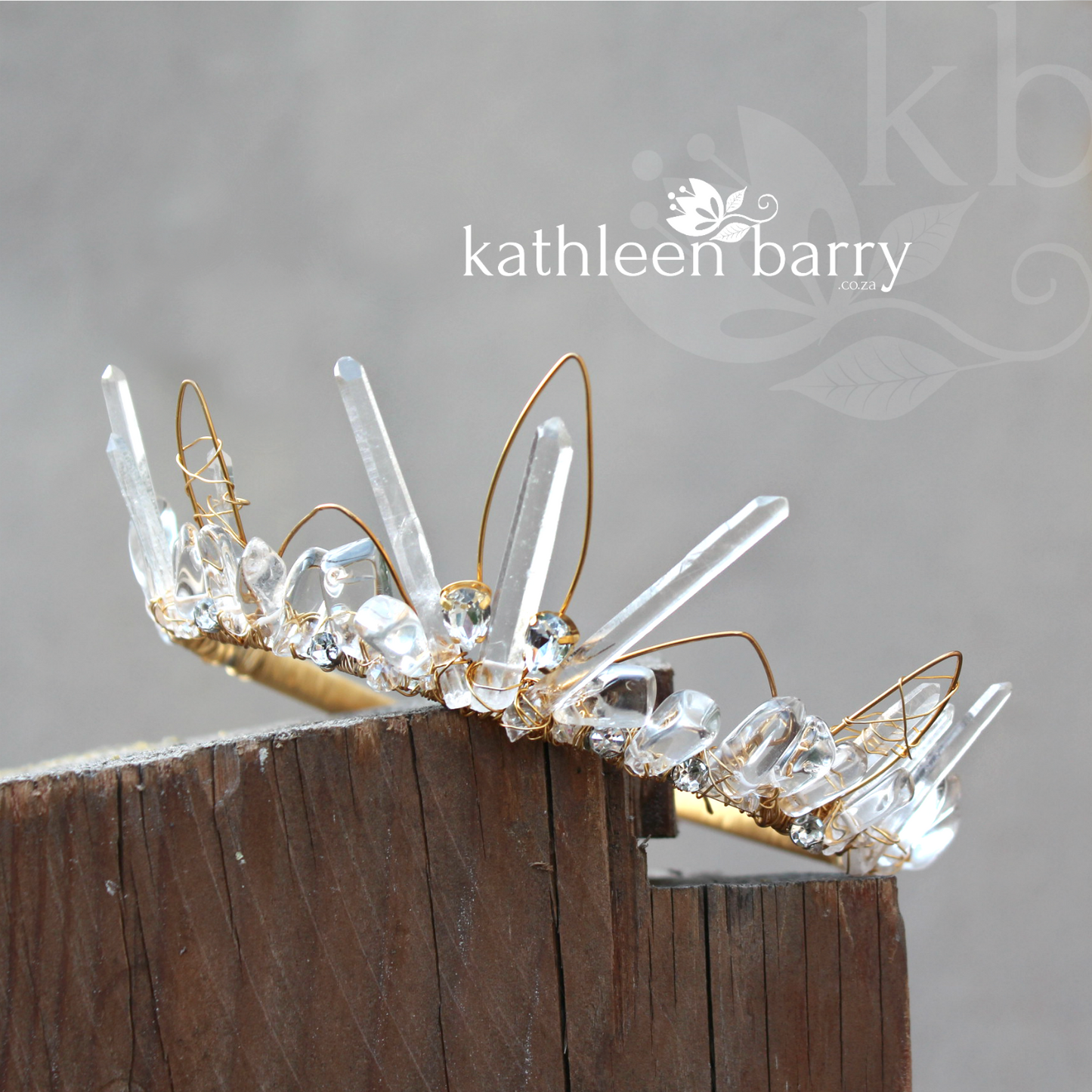 Kiara Crystal quartz bridal crown with rose gold, gold or silver wirework