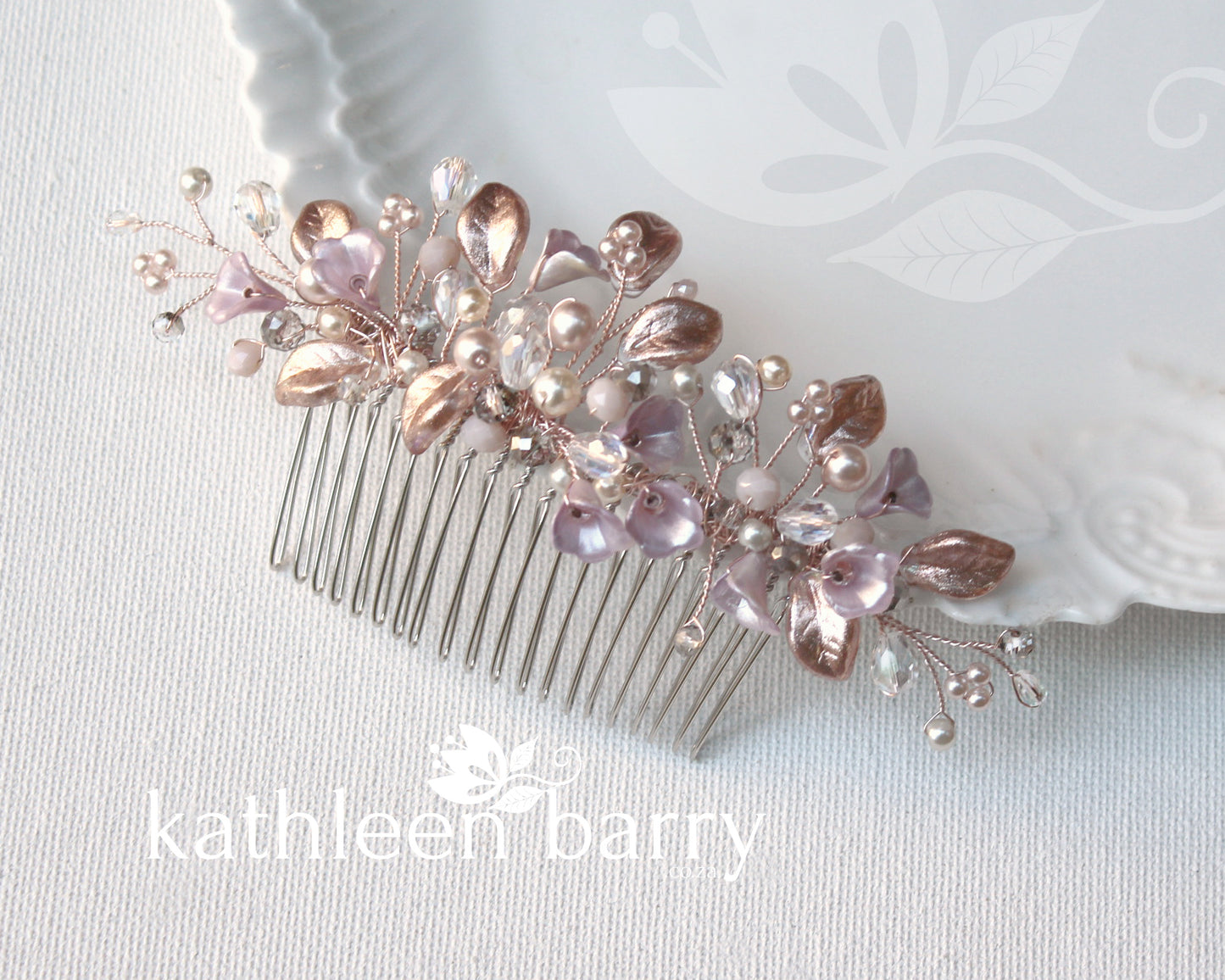 Renice floral leaf hair comb crystal & pearl - color options available