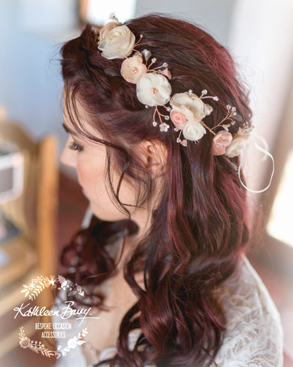 Nicci Bridal flower crown wreath - colors to order - Rose Gold - muted colors