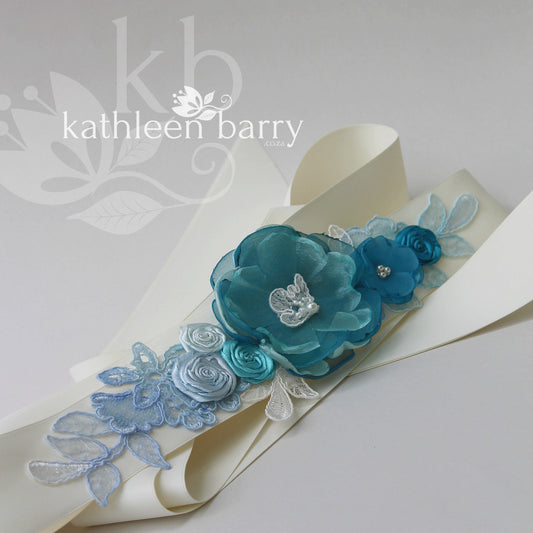 Mandy Wedding dress sash belt shades of blue (color options available)