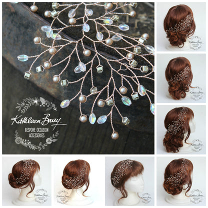 Mich Hairpiece hair vine - Rhinestones, crystal & Pearl - Available in Silver, gold and rose gold