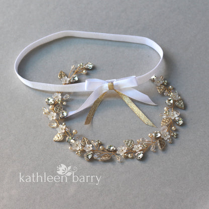 Lisa crystal pearl floral pin hair vine, rose gold, gold or silver