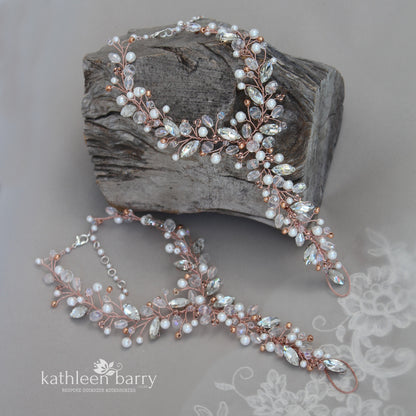 Adele rhinestone, crystal & pearl jeweled barefoot sandals - Rose gold, gold or silver, per Pair