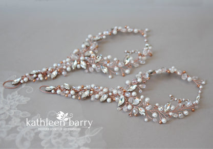 Adele rhinestone, crystal & pearl jeweled barefoot sandals - Rose gold, gold or silver, per Pair