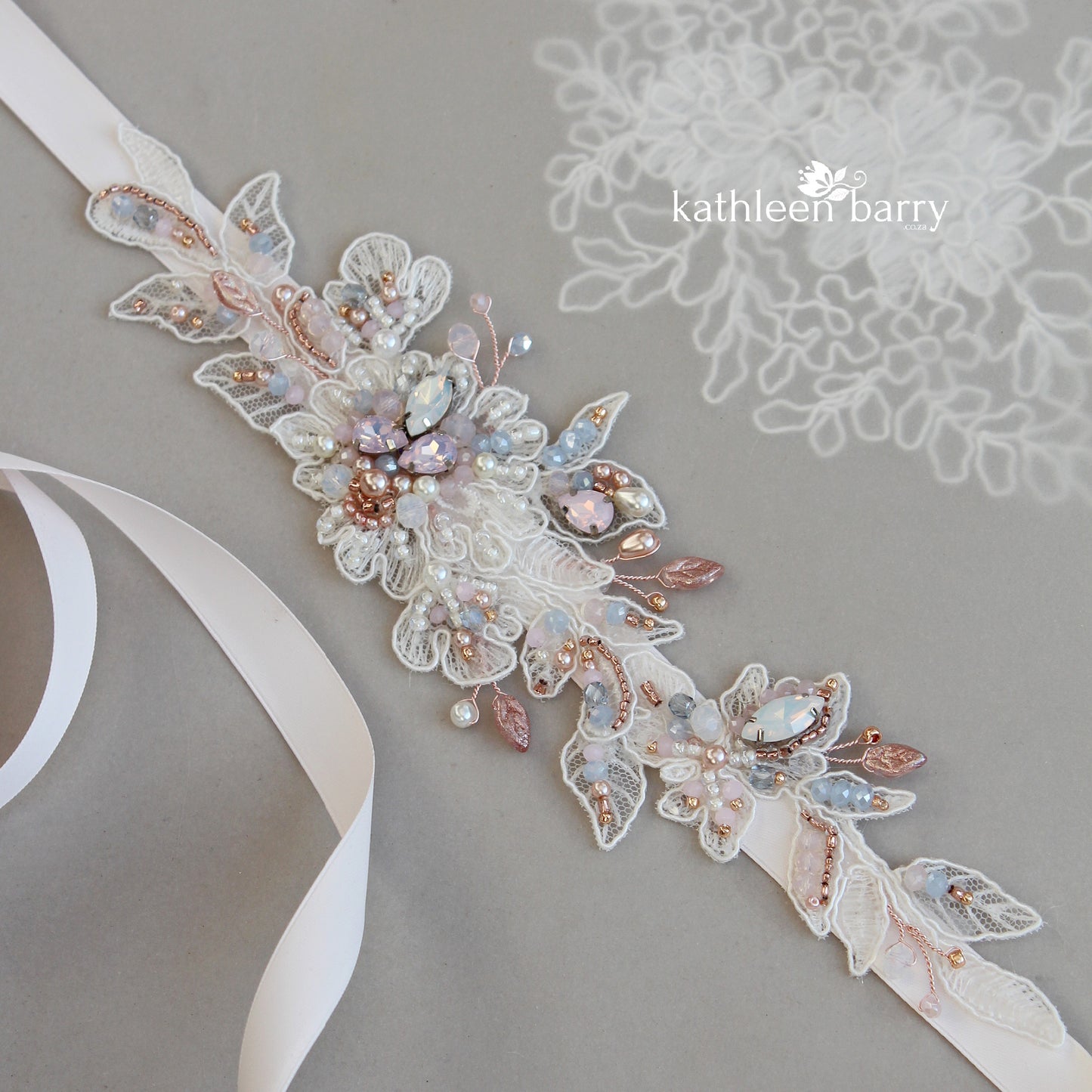 Rachel lace beaded bridal belt custom colors to order