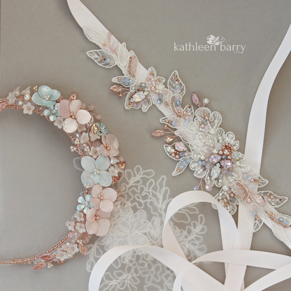 Rachel lace beaded bridal belt custom colors to order