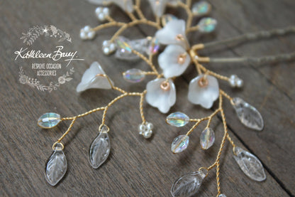 Anli Bridal hair pin rose gold - frosted flowers and pearls - finish options available