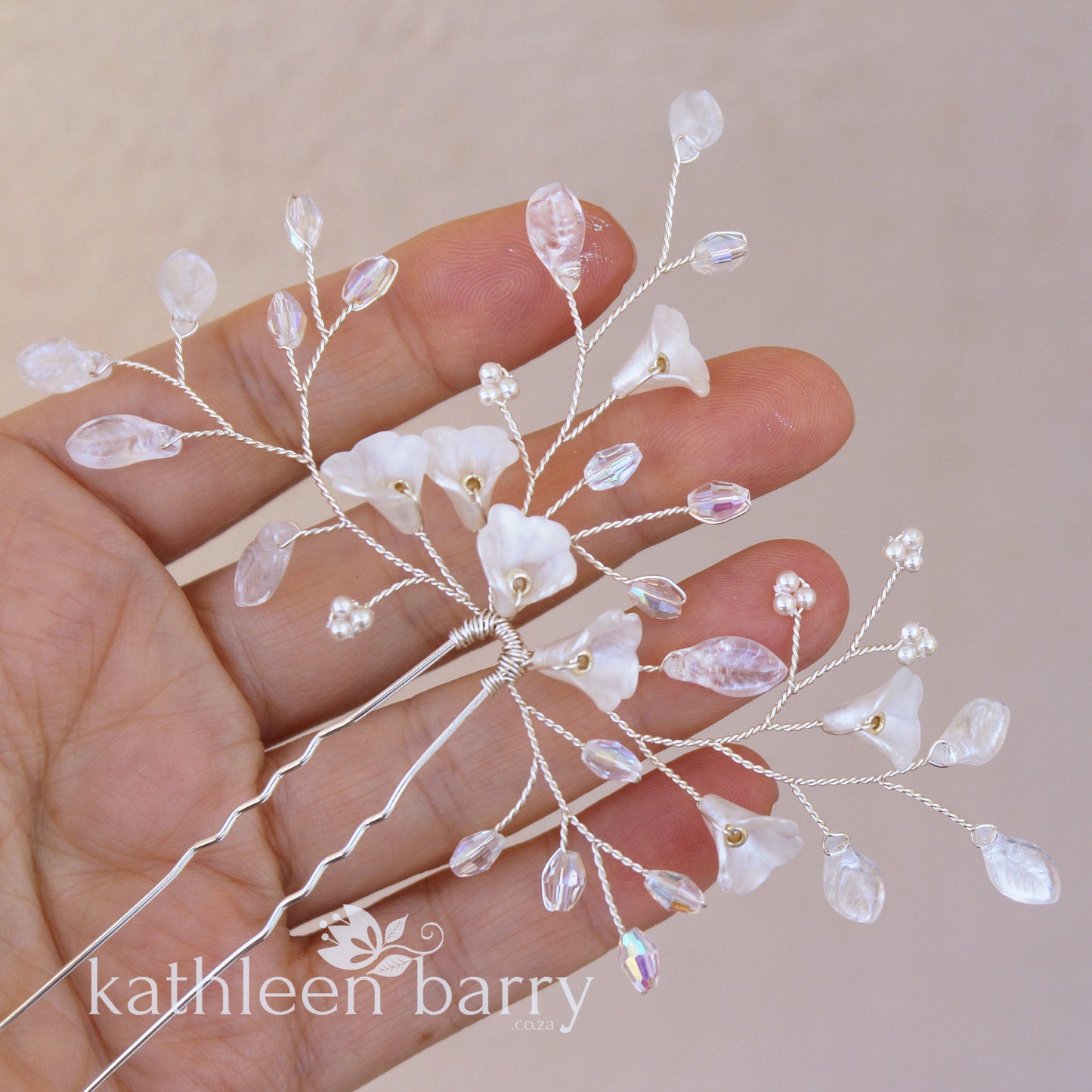 Anli Bridal hair pin rose gold - frosted flowers and pearls - finish options available