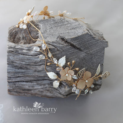 Annie Gold crown circlet - leaf gold floral detail - wedding hair accessories - hairpiece bridal