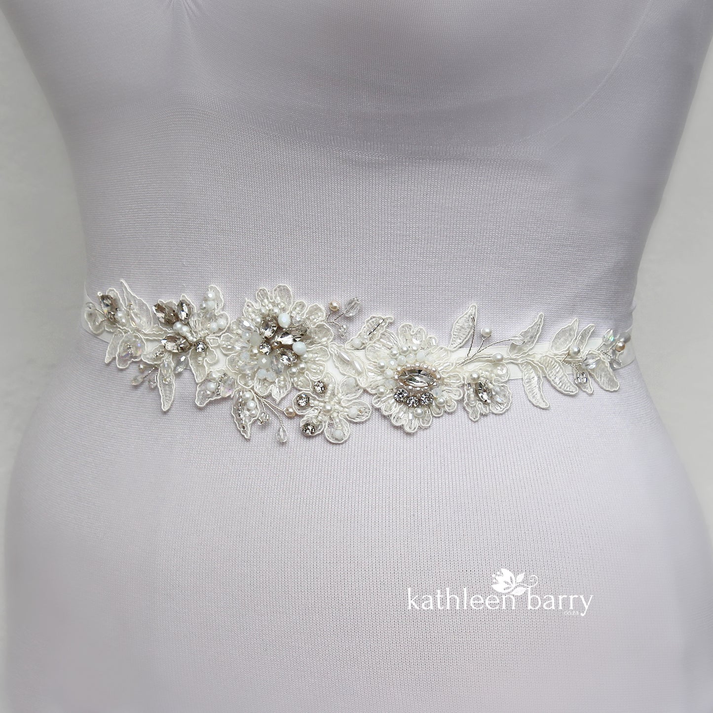 Sylvia lace beaded wedding dress belt - custom colors to order