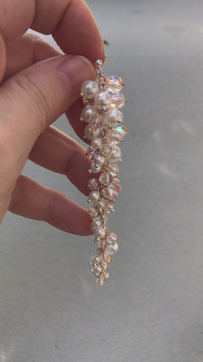 Lara Earrings - Cluster Crystal & Pearl Wedding Earrings - Silver, gold or rose gold