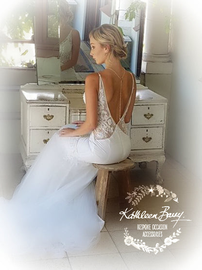 Rachel open back drop necklace, crystal and pearls - SILVER, ROSE GOLD OR GOLD (7 PEARL COLORS AVAILABLE)