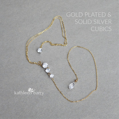 Kirsten Back drop silver, cubic Zirconia and OR pearl necklace. Rose gold & gold also available