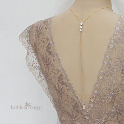 Cubic Zirconia back drop chain necklace - Available in Sterling silver, Rose gold & gold also available