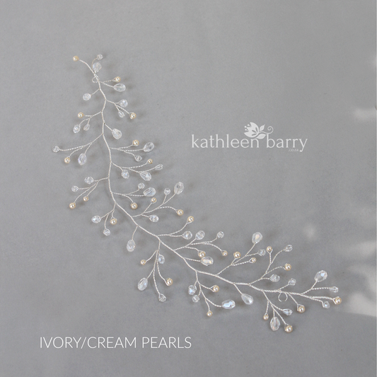 Carly Hair vine - crystal and pearl - available in silver, gold, rose gold plated finish