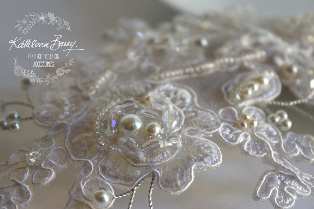 Carmen Lace bridal hairpiece clip  - Lace, pearl and metallic color options available