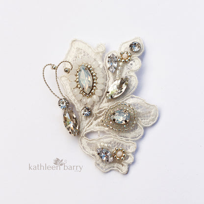 Carol-Ann Butterfly lace hair clip - Rhinestone and crystal beaded embroidery - custom colors available