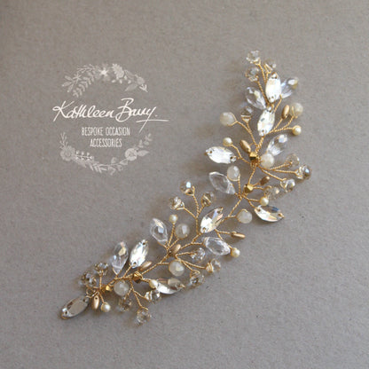 Celeste Leaf Art deco style Crystal Rhinestone & Pearl - Pale gold, silver or rose gold