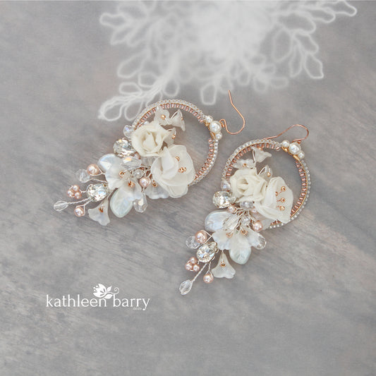 Chanel floral hoop earrings - Custom colors to order, avalable in Rose gold, gold & Silver
