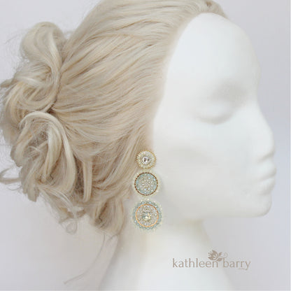 Modern statement chandelier earrings - beaded rings - colors to order