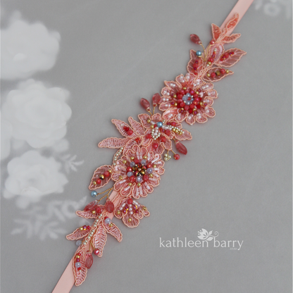 Sara beaded lace belt with floral detail - Custom colors to order
