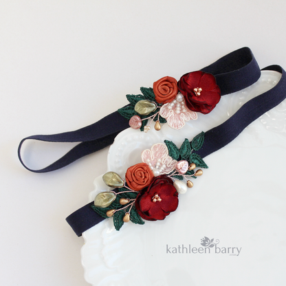 Laetitia custom heirloom garter set (or individually) custom colors to order