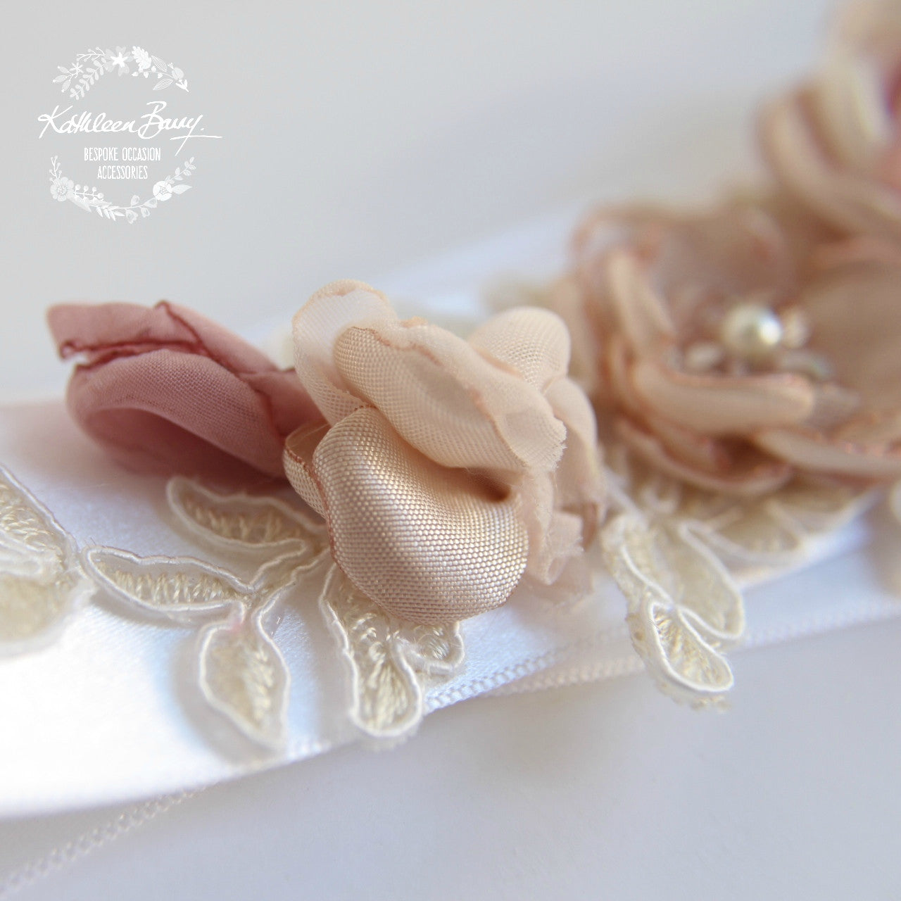 Leah Wedding dress sash belt - floral with lace - Blush pink and dusty pink - bridal accessories